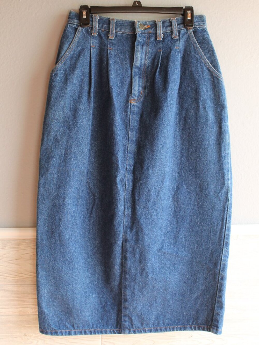 Vintage Vivaldi Denim Skirt High Waisted Pleated Midi Blue Jean Slit Sz 11/12